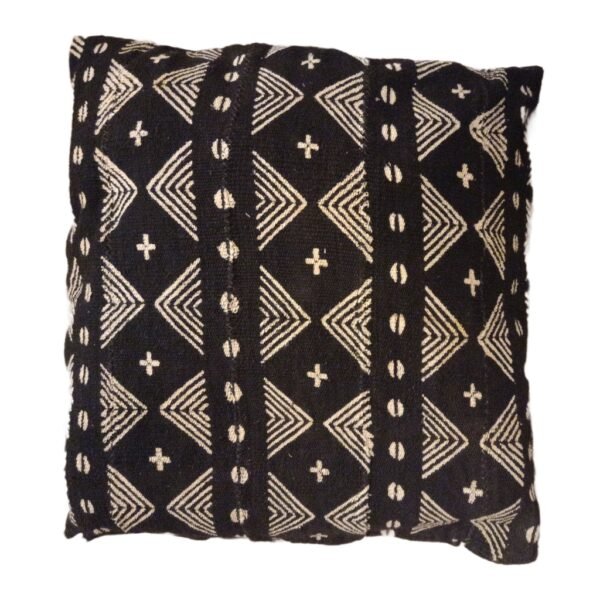 Housse de Coussin Bogolan Noir motifs blancs 2